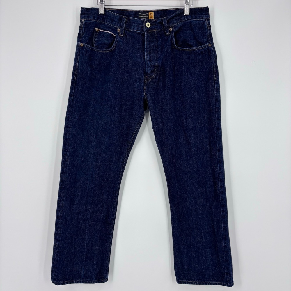 JCrew Selvedge Slim Straight Jeans Men 32x26 (Tag 32x30) Dark Indigo Button Fly